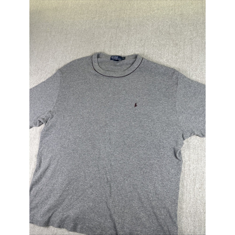 Polo Ralph Lauren Thermal Shirt Men XXL Gray Waffle Knit Purple Pony Crew Neck